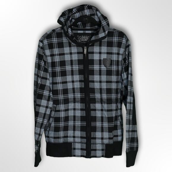 Express Black/Gray Plaid Zip-Up Hoodie - Size Large - Picture 1 of 16